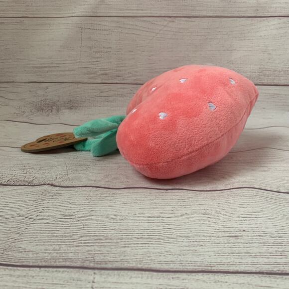 Pally Paws Pink Heart Shaped Strawberry Plush Dog Toy with Embroidered Hearts - Picture 5 of 12